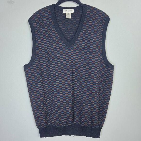 VTG Tricots St Raphael Mens 100% Wool V Neck Sweater Vest Sz XL Navy Grandpa 90s - Picture 1 of 6